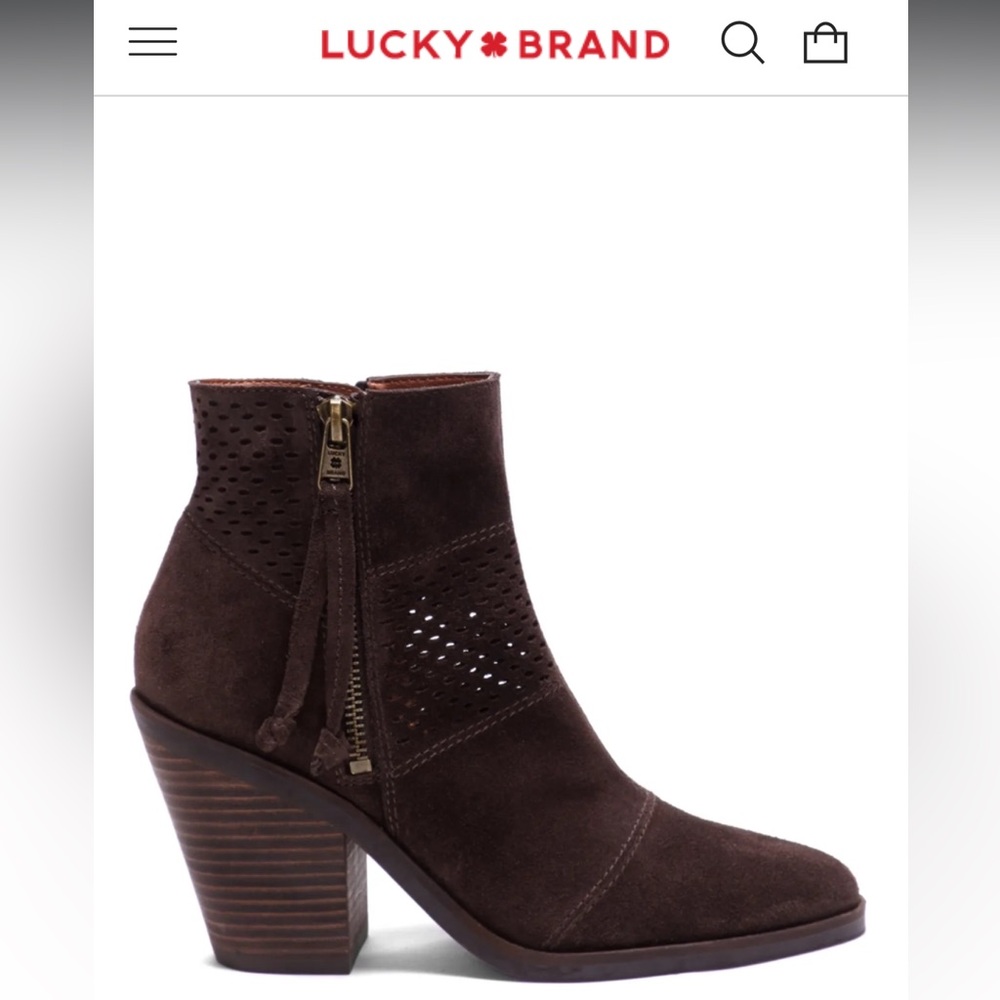 Lucky Brand Ramses Ankle Zip-Up Women’s Booty in Java Suede, size 7.5